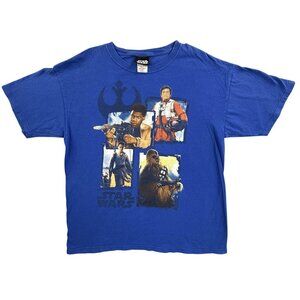 Star Wars Shirt Mens Large Blue Rey Finn Poe Chewbacca Graphic Tee Movie